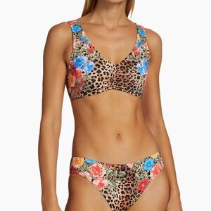 Johnny Was Brown and Blue Bikini Bottom Cheetah Print and floral Bold Patterns